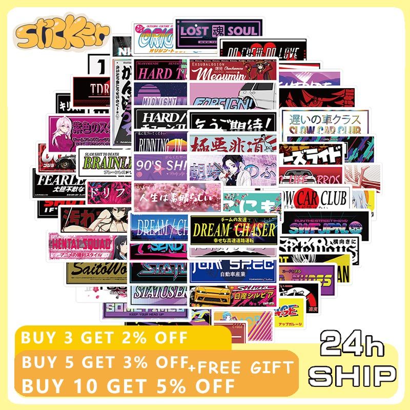 66PCS Japan Racing JDM Modification Car Sticker DIY Skateboard Graffiti ...