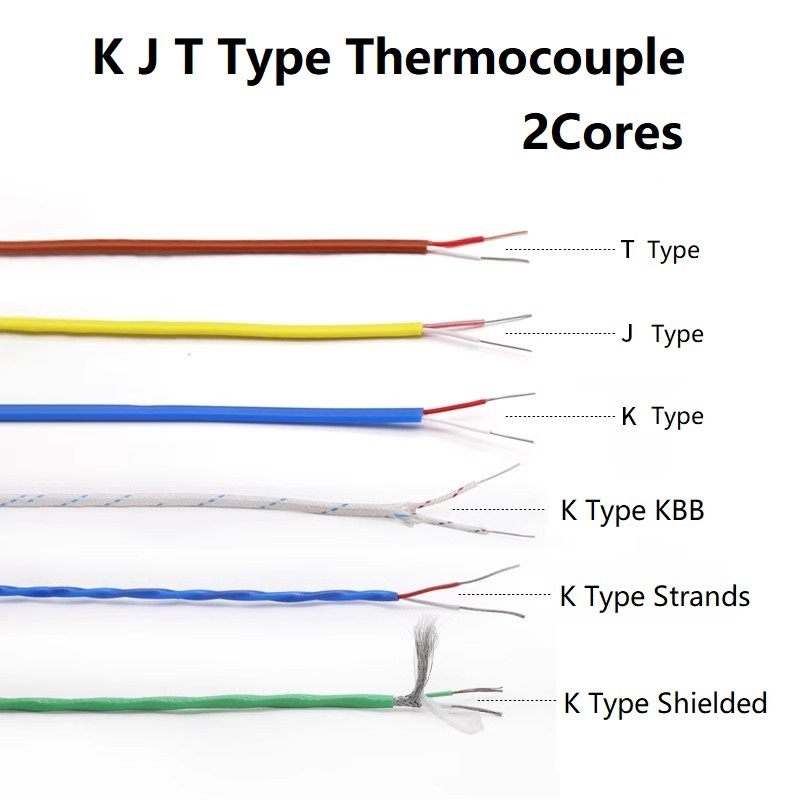 K J T Type Thermocouple Wire 2 Cores PTFE Insulator Shielded Line High