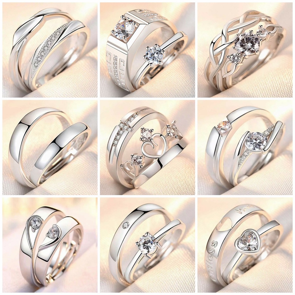 Korea fashion diamond letters heart couple ring men and women silver ...