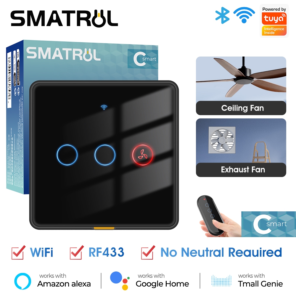 SMATRUL No Neutral Wire Tuya Smart WiFi RF433 Fan Ceiling Light Switch ...