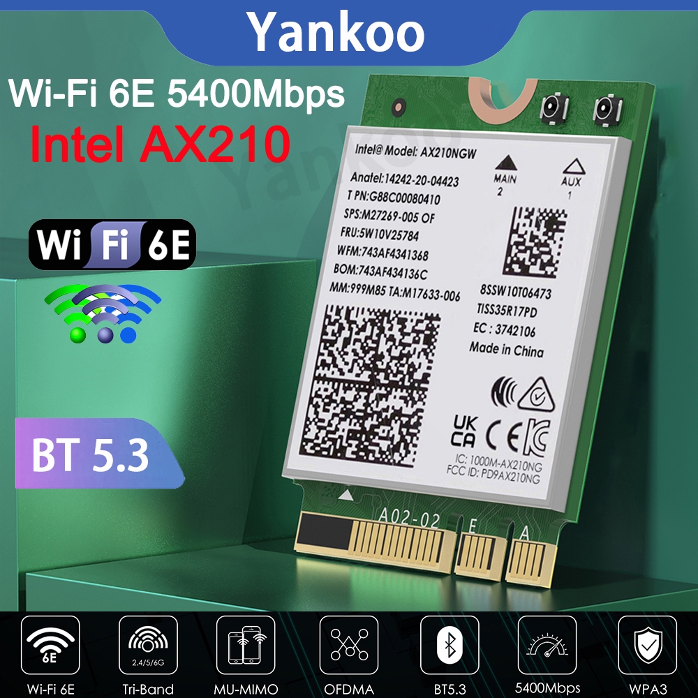 WiFi 6E Wireless Card, Intel AX210 Tri-Band 5400Mbps 2.4GHz/5GHz/6GHz ...