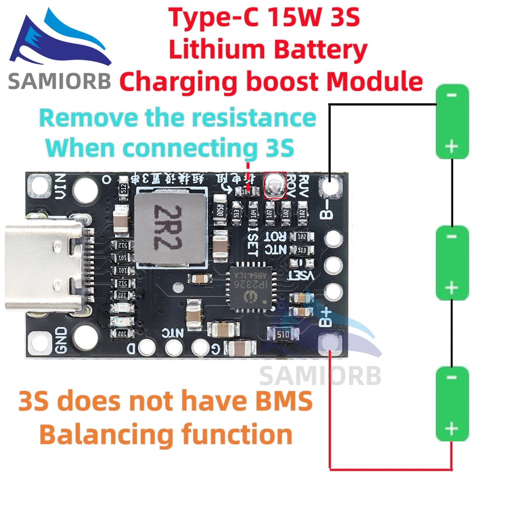Type C USB 2 3S BMS 15W 8 4V 12 6V 1 5A Lithium Battery Charging Boost 