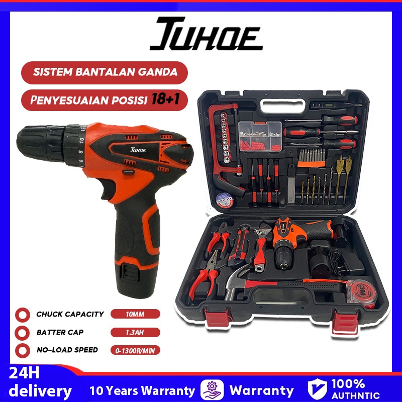 98V Mesin Bor Baterai Hand Toolset Tool Kit Set Toolbox Cordless