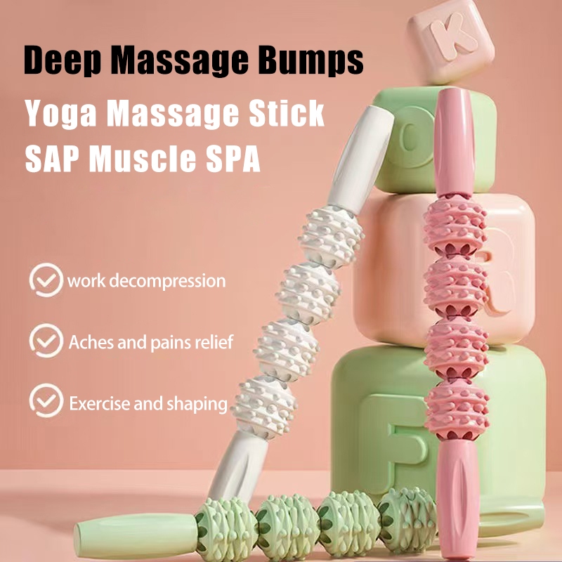 FUYOGI Yoga Massage Stick Muscle SPA Relax Spiky 4 Balls Roller Pilates ...