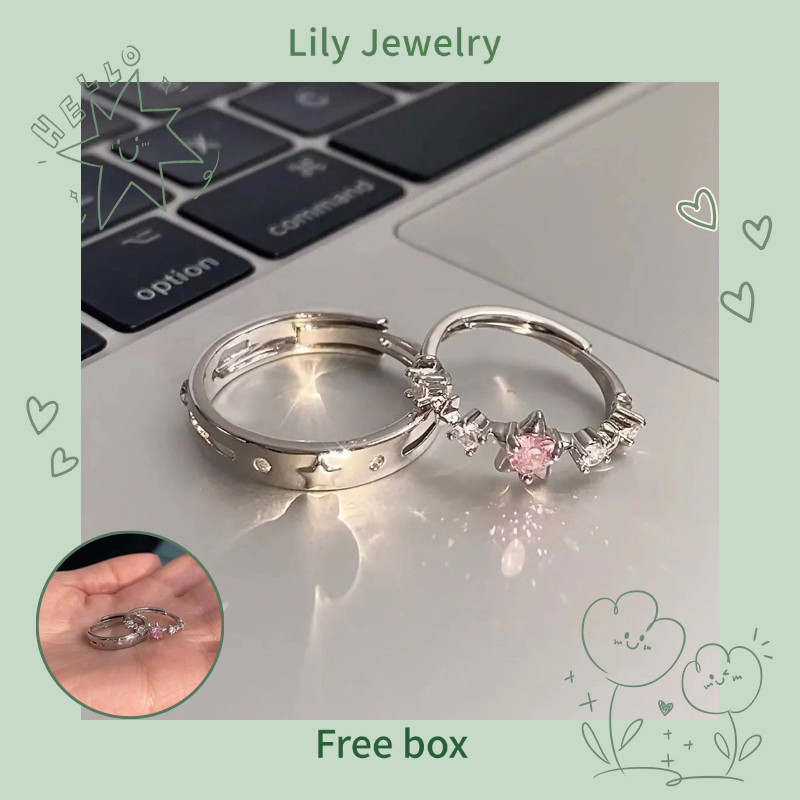 S925 Silver Star Couple Ring Cute Simple Men Women Couple Ring Opening ...