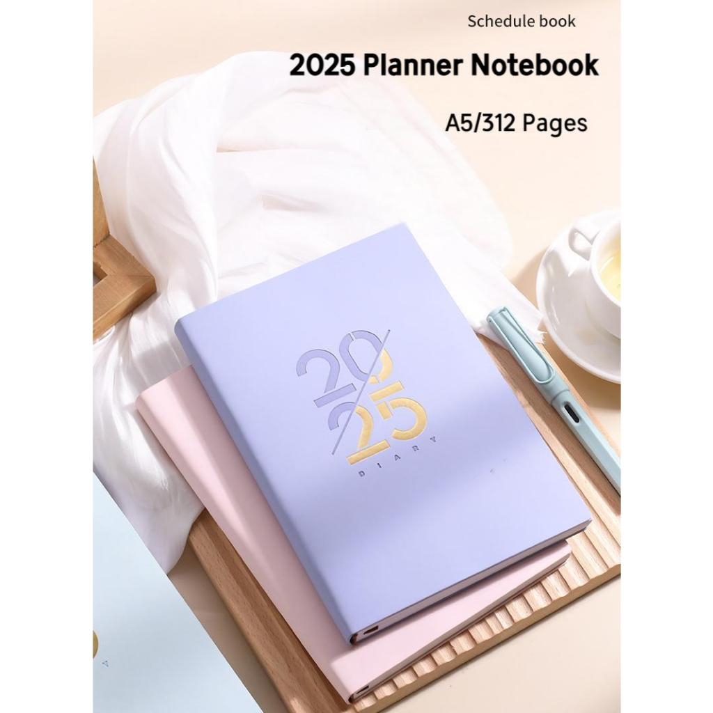 2025 A5/312 Pages Planner Notebook Leather Cover Daily/Weekly Schedule ...