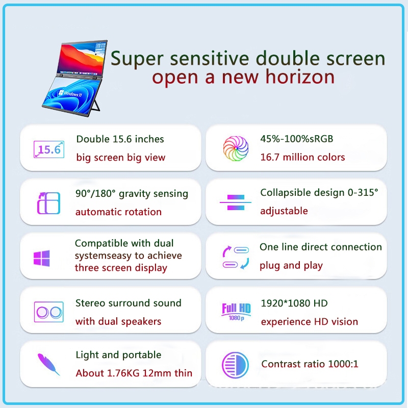 [Ready stock]15.6"18.5"Dual Portable Monitor Laptop Touch 120HZ IPS ...