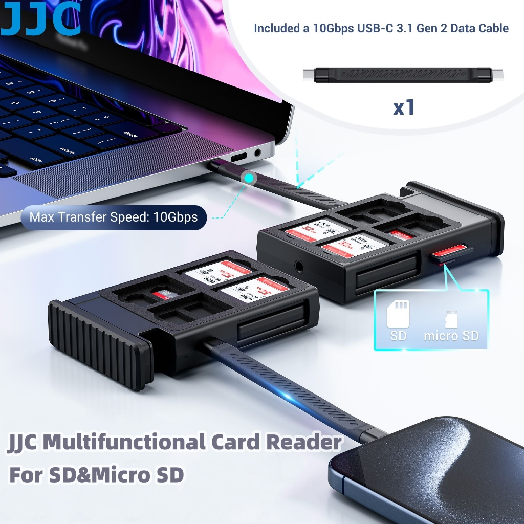 JJC Memory Card Reader Storage Case for UHS-II SD Micro SD with Type-C ...