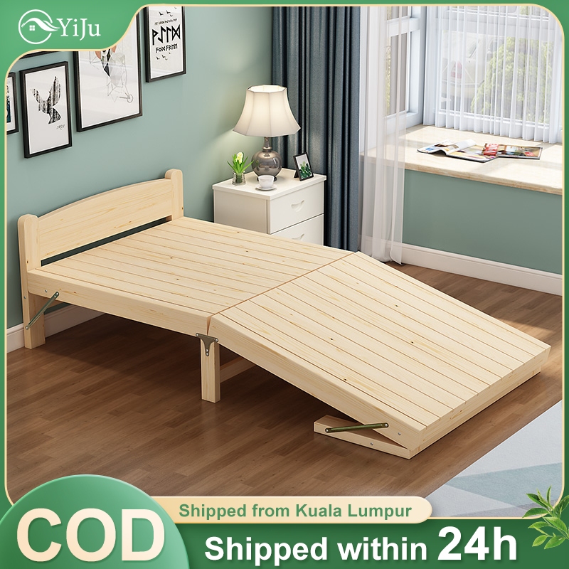 YJ Kids Bed Frame Folding Bed Wooden Bed Frame Solid Wood Foldable Bed Frame No Assembly Required living room wood Katil Kayu Shopee Malaysia