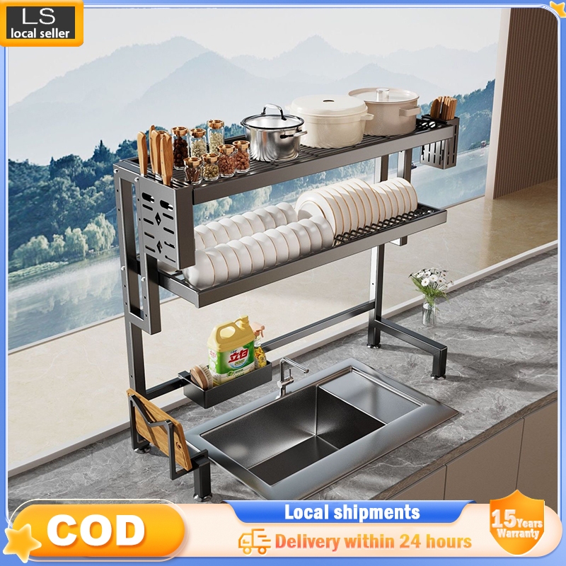 Kitchen Storage Rack Dish Rack 1/2 Tier Drainer Rack Rak Singki ...