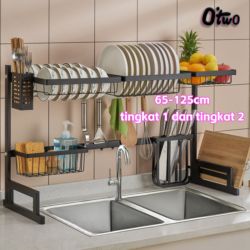 rak pinggan sinki mangkuk Sink Dish Drainer rak dapur Stainless Steel ...