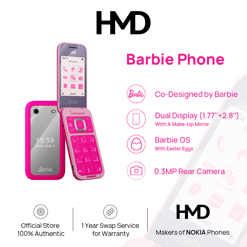 HMD Barbie Flip Phone 4G With Fancy Box HMD X Barbie Pink Retro Flip
