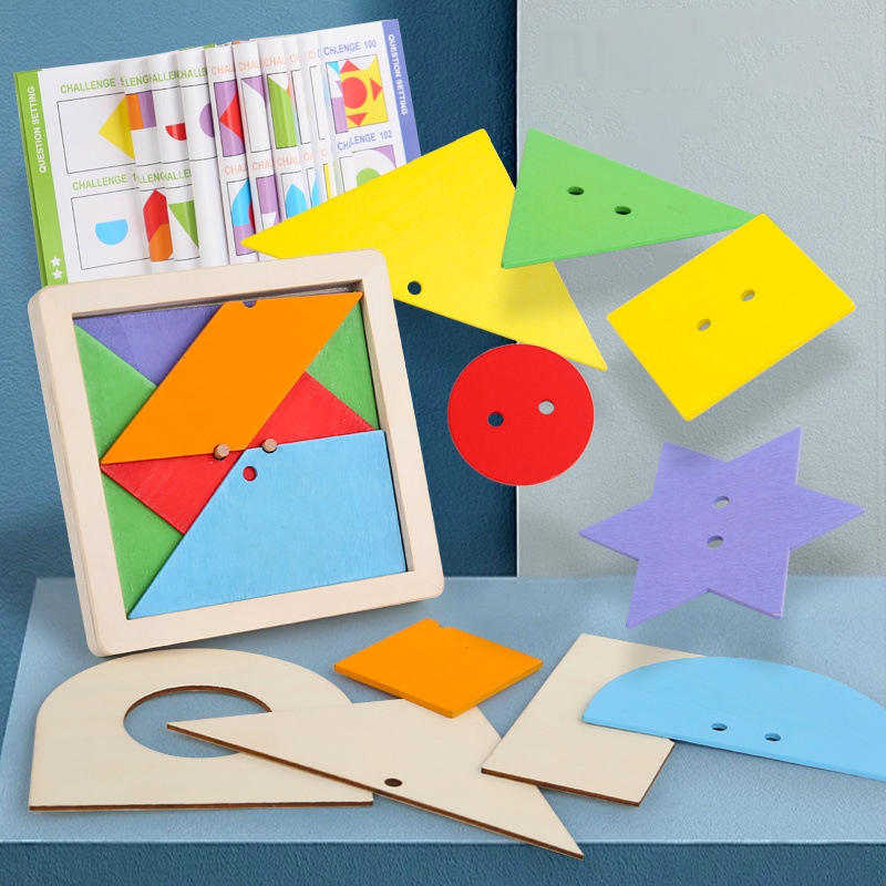 Wooden Color Shape Matching Toys Puzzle Building Blocks Montessori ...