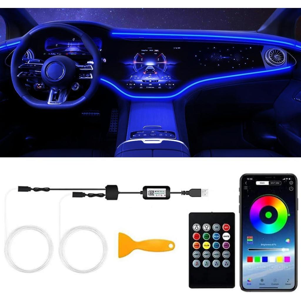 2 in 1 Car LED Interior Strip Light USB Wireless APP Remote Control RGB ...
