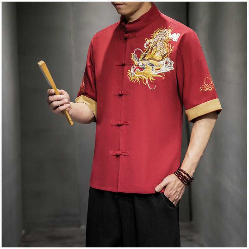 唐装男士短袖复古盘扣龙纹刺绣衬衫大码青年棉麻演出服中国风 #唐裝男裝上衣#中國風男裝#中國風男裝衬衫#漢服 男裝漢服#唐裝男裝#汉服上衣#古装 ...