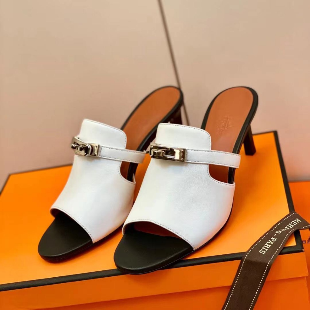 Herme Fish Mouth KL Buckle High Heels Cool Slippers Customized calf leather Customized imported 316 stainless steel hardware Handmade genuine leather outsole Shopee Malaysia