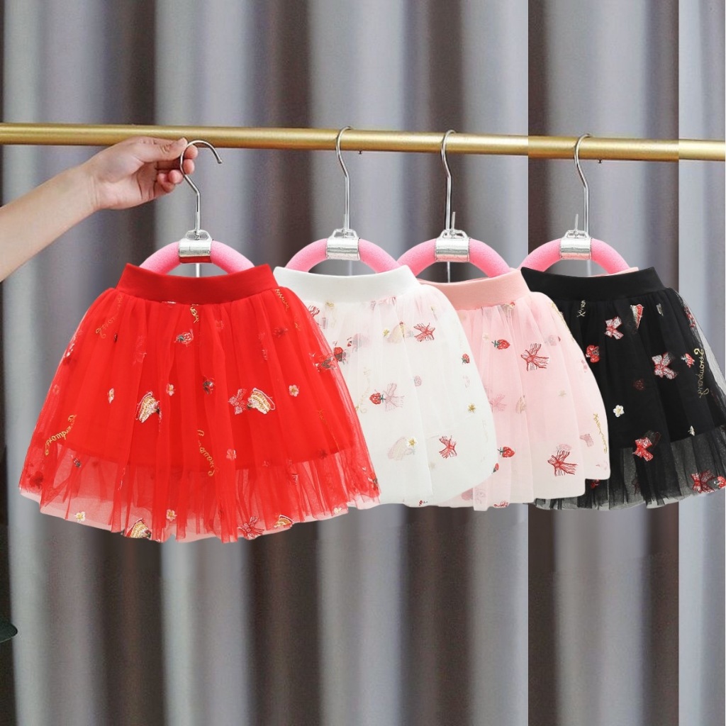 1 8 Years Old Red Tutu Skirt for Kids High Quality Embroidered Sequins Design Princess Christmas Mini Skirt for Girls