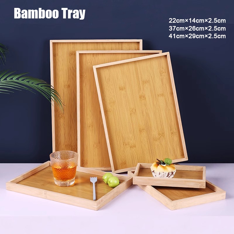 【Ready Stock】Bamboo Rectangular Household Tray Bamboo Tea Tray Hotel ...