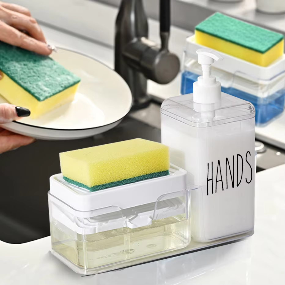 Kitchen Dish Soap Dispenser 2 in 1 Press Type Manual Soap Box Detergent