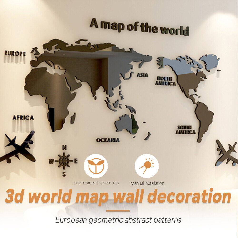 World Map Wall Sticker Acrylic 3D Solid Crystal World Map Wall