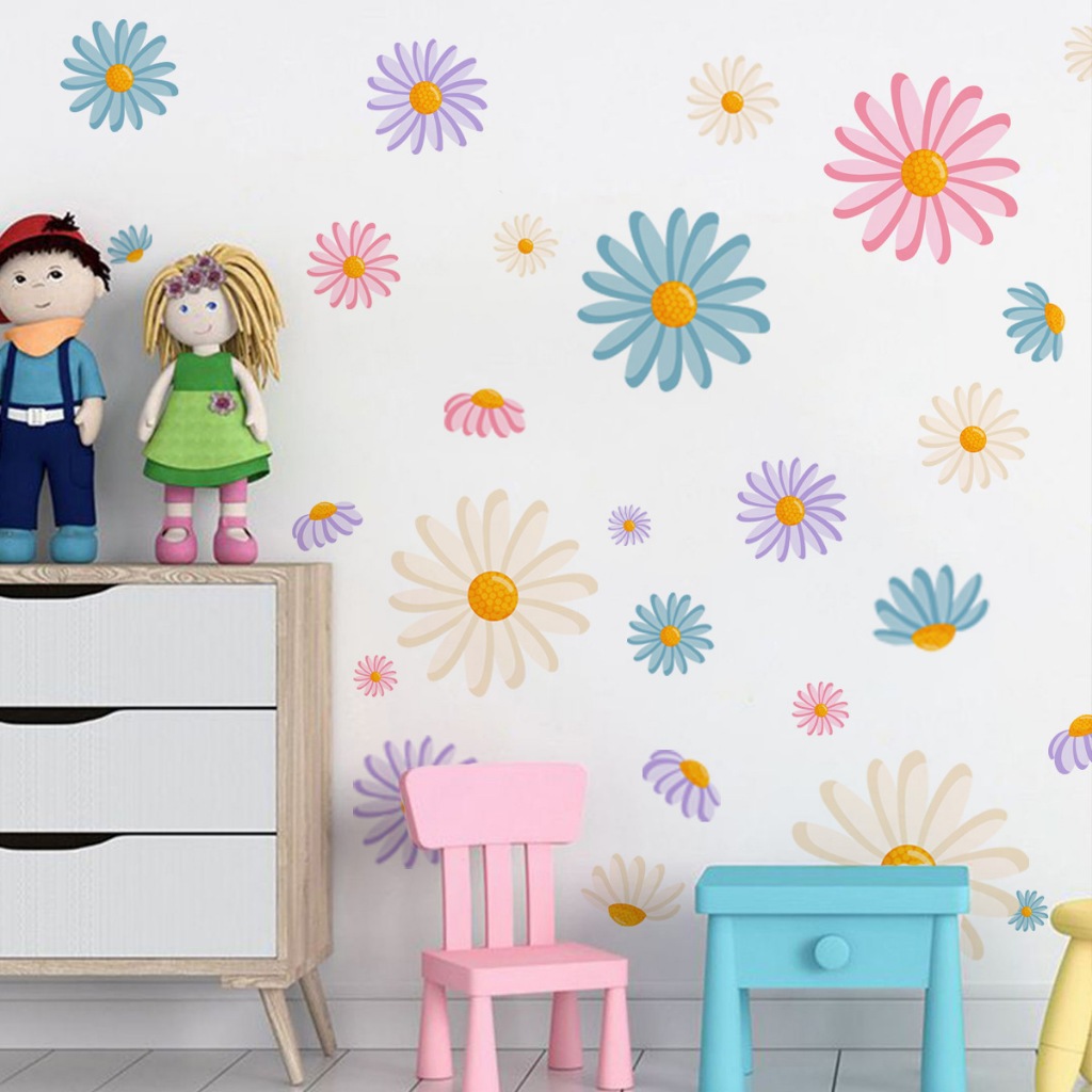 6 Sheet Daisy Wall Decals, Flower Wall Stickers, Large Daisy Wall ...