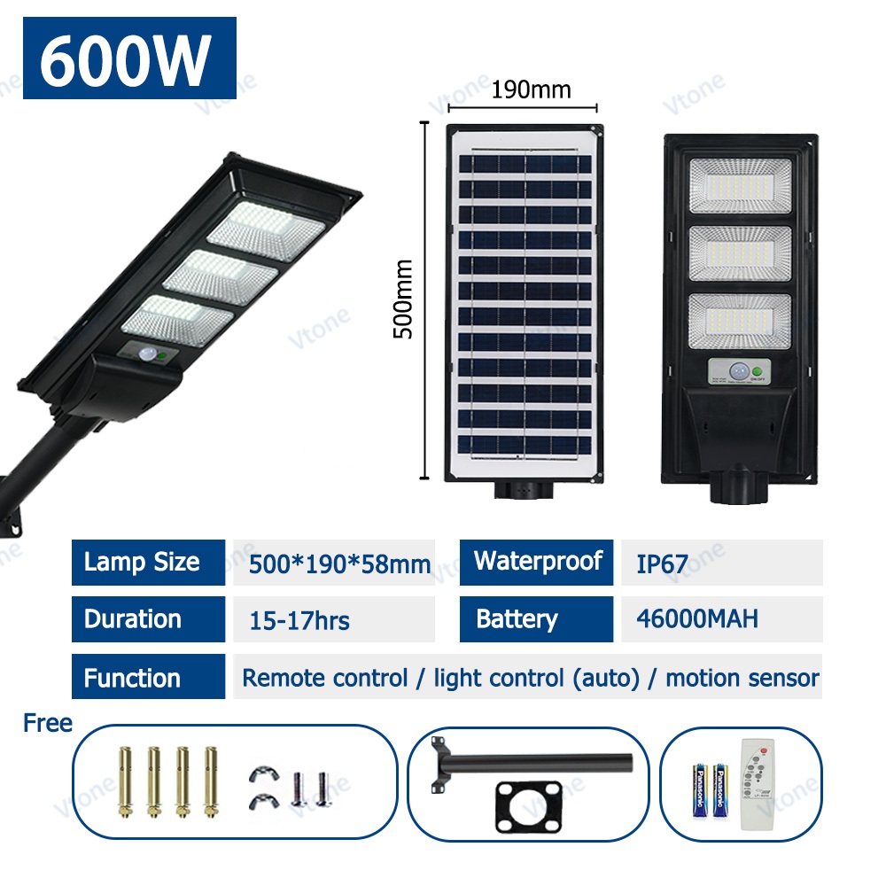 Ready Stock 600W 800W 1000W Solar Street Lamp LED Auto Lampu Solar Outdoor Lighting Motion Sensor Jalan Waterproof Solar Light Parking Lot Lighting Garden Lights Wall Lamp Shopee Malaysia