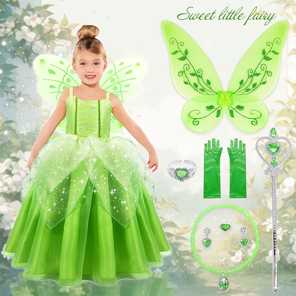 Princess Costume for Girls Green Flower Fairy Dress with Butterfly Wings  Elf Tutu Dress Halloween costume | Shopee Malaysia