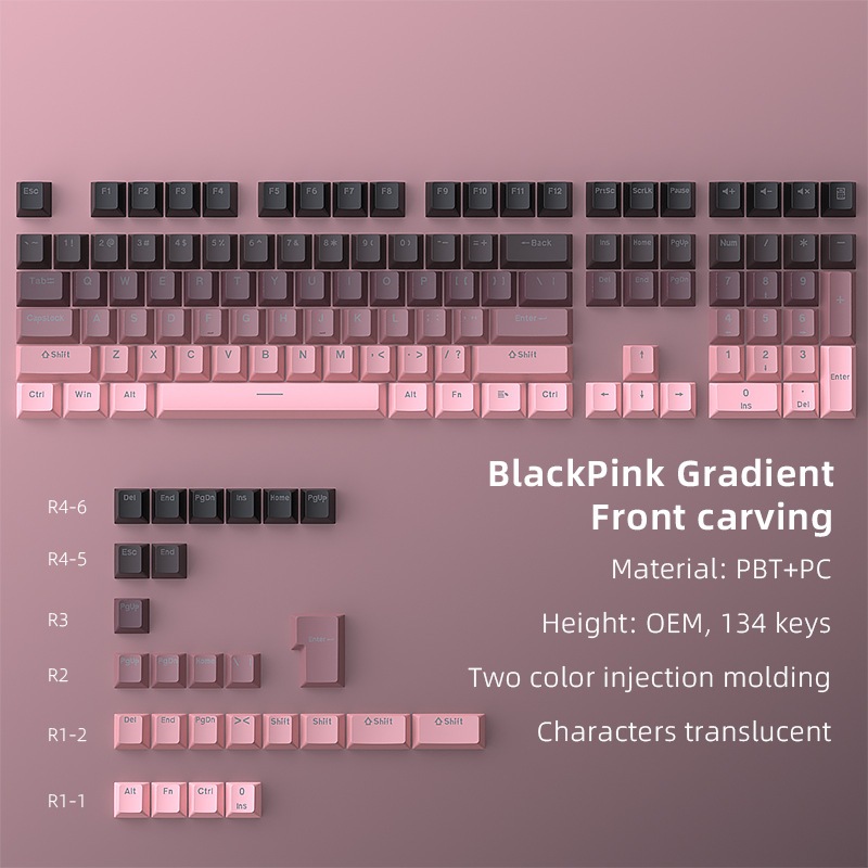 Gradient Letter Shine Through Keycaps PBT Double-Shot OEM Profile ...