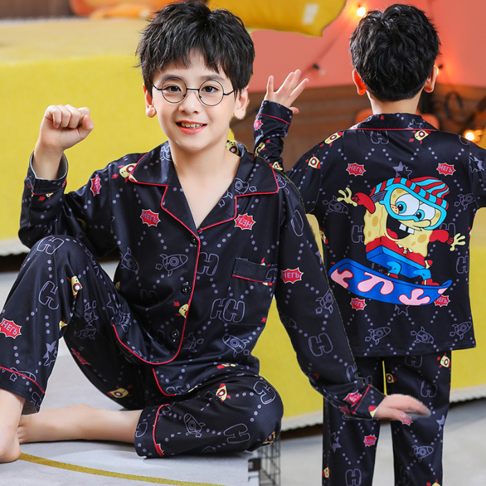 Kids Sleepwear Boys Long Sleeve Lounge Wear Lapel Loungewear Older Kids Pyjamas Shopee Malaysia