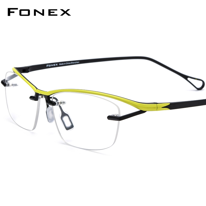 FONEX Pure Titanium Glasses Frame Men 2024 New Semi Rimless Women