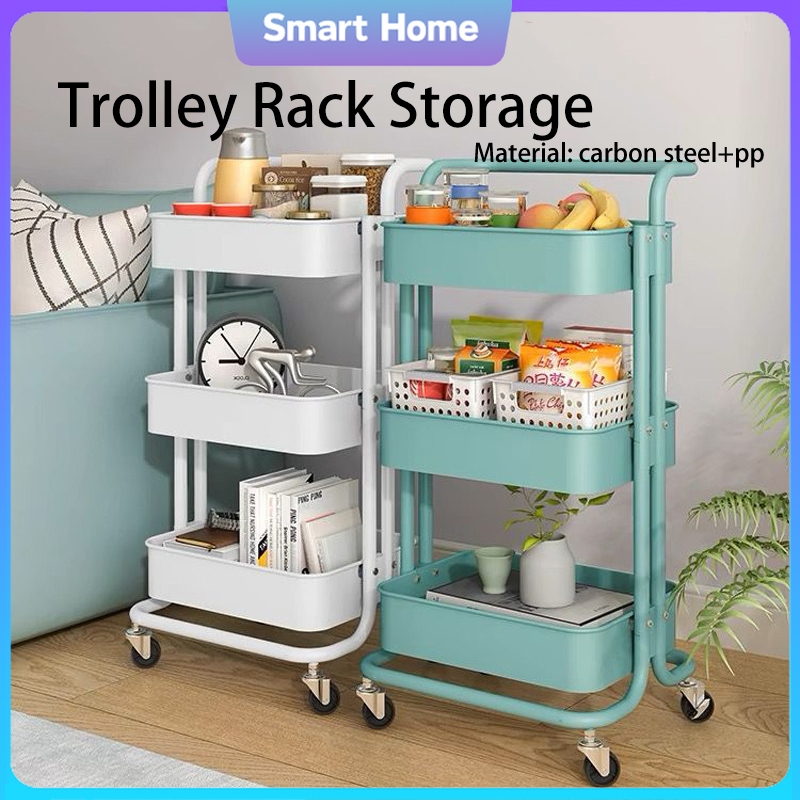 3 Tier Trolley Multifunction Storage Rack with Handle | 100% Full Steel ...