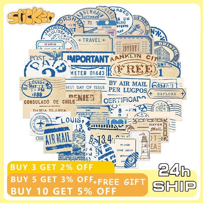 50Pcs Retro Travel Ticket Stub Stickers Graffiti DIY Water Bottle ...