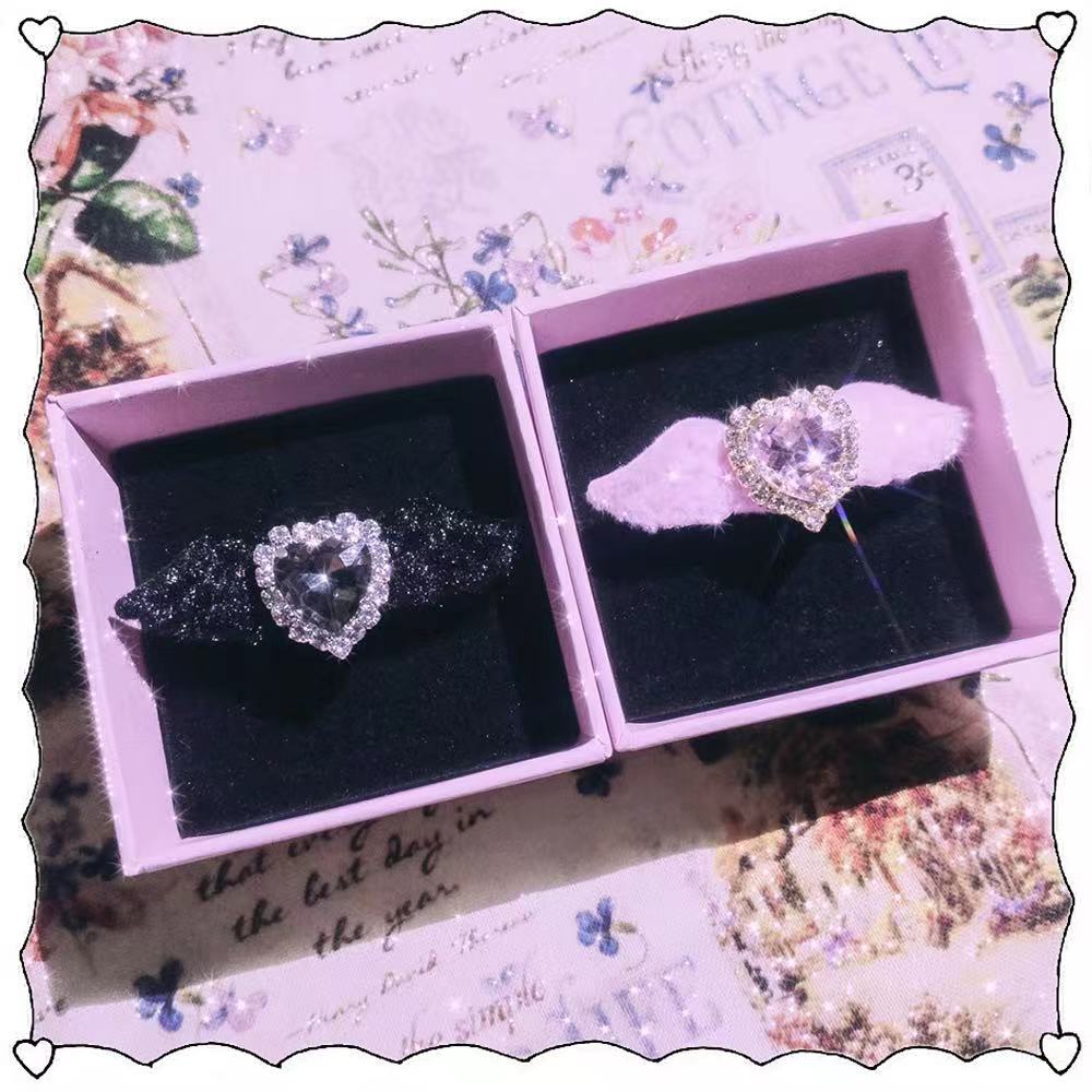 Japanese Black Powder Small Wing Ring Rhinestone Anime Love Lovely ...