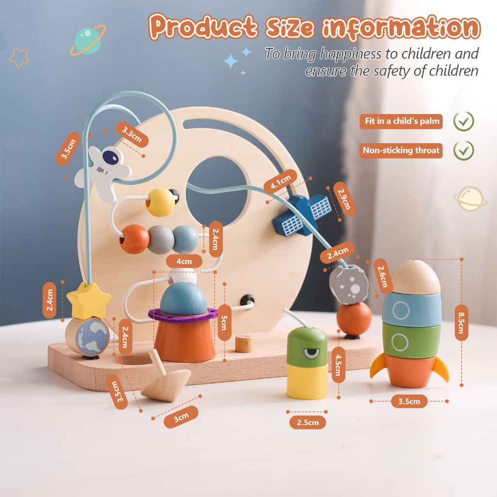 Baby Early Education Puzzle Wooden Toy Space Planet Theme Round Bead ...