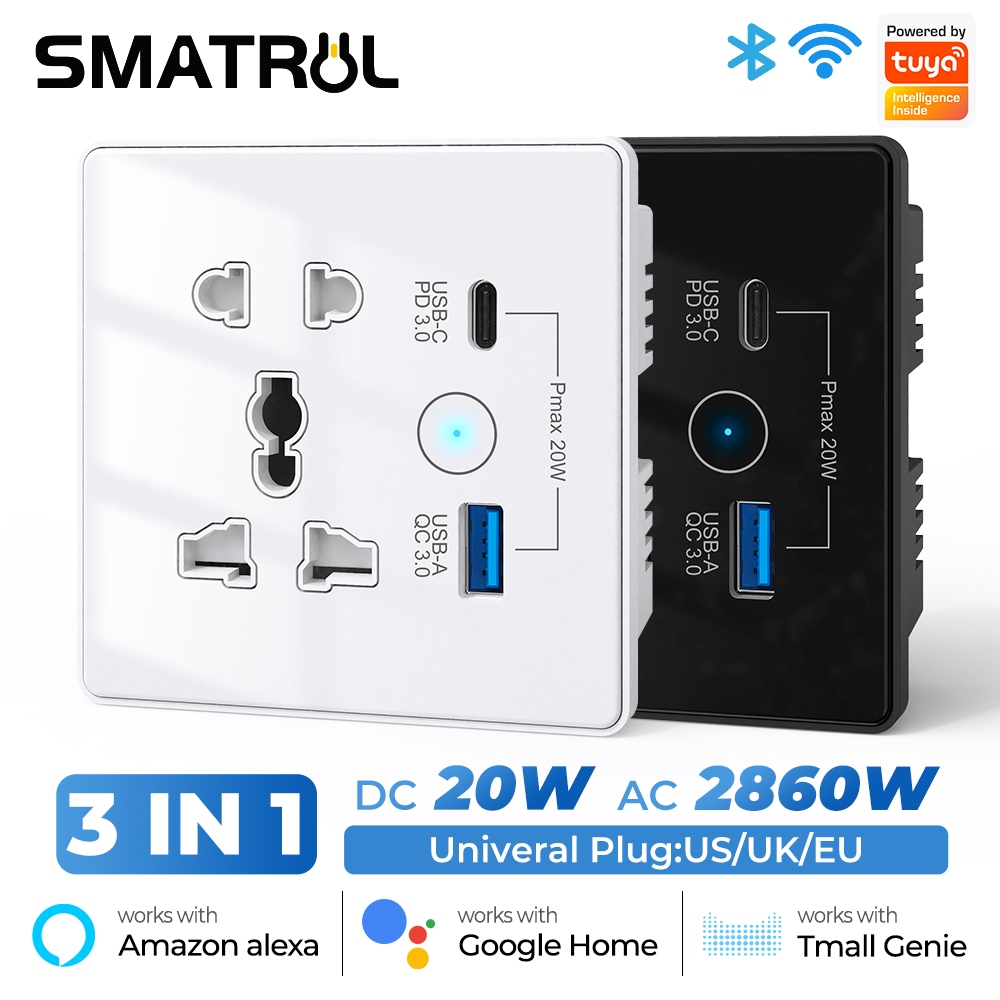 SMATRUL Tuya Smart Wall Socket 13A Wifi Touch Switch Universal Plug ...