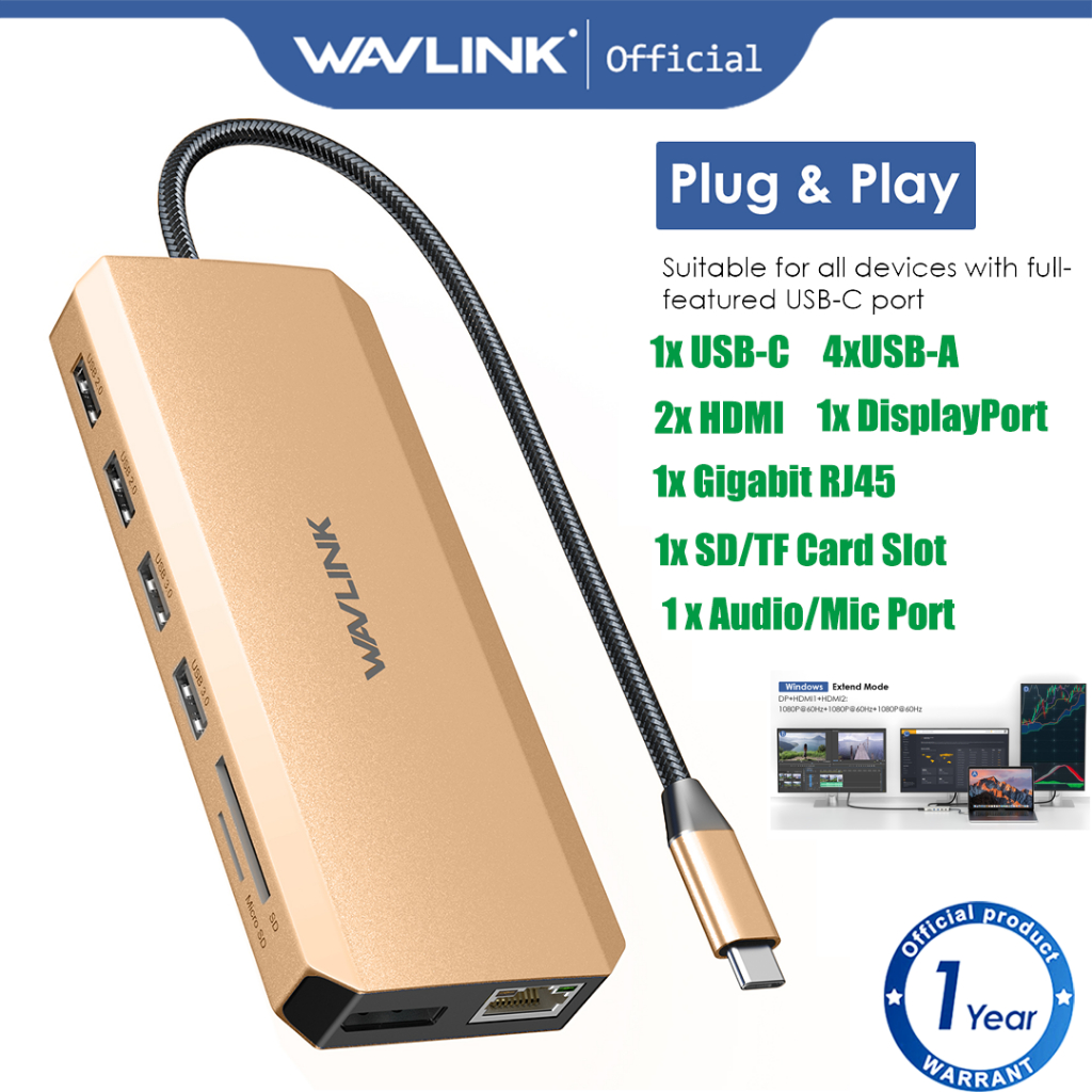 WAVLINK USB C Hub Triple Monitor 12-in-1 Laptop Docking Station ...