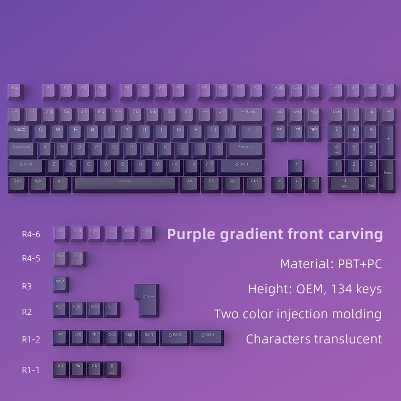 -LW- Purple AIR Mechanical Keyboard Front Printing Keycap Doubleshot ...