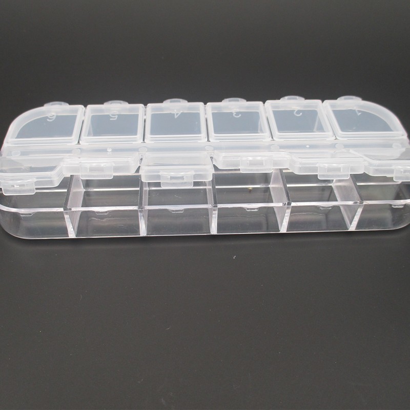 12 Grid Rectangular Transparent Box Flip Beaded Jewelry Storage Box ...