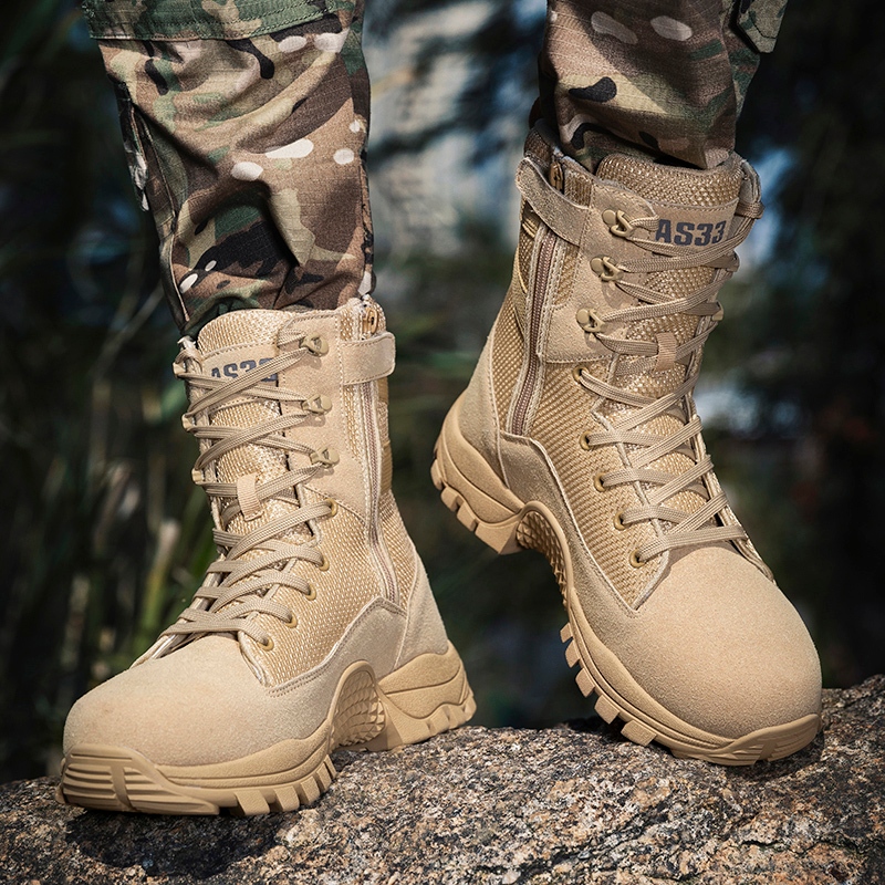 Men Boots Work Shoes Breathable Lightweight Combat Boots High Top Lace Up Mesh Desert Boots For Men Botas Mujer