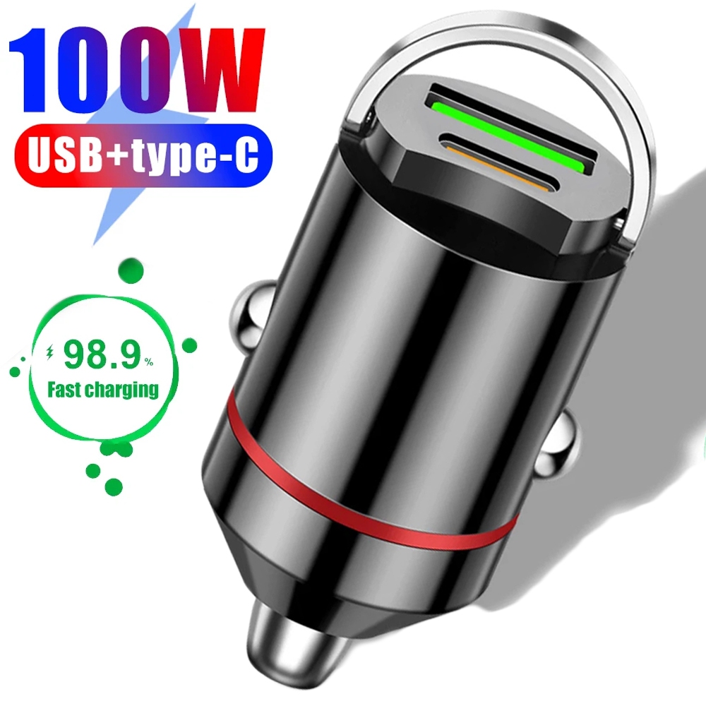 Car Mini Charger 100W PD 30W Type C Dual Port Hidden Pull Ring Quick ...
