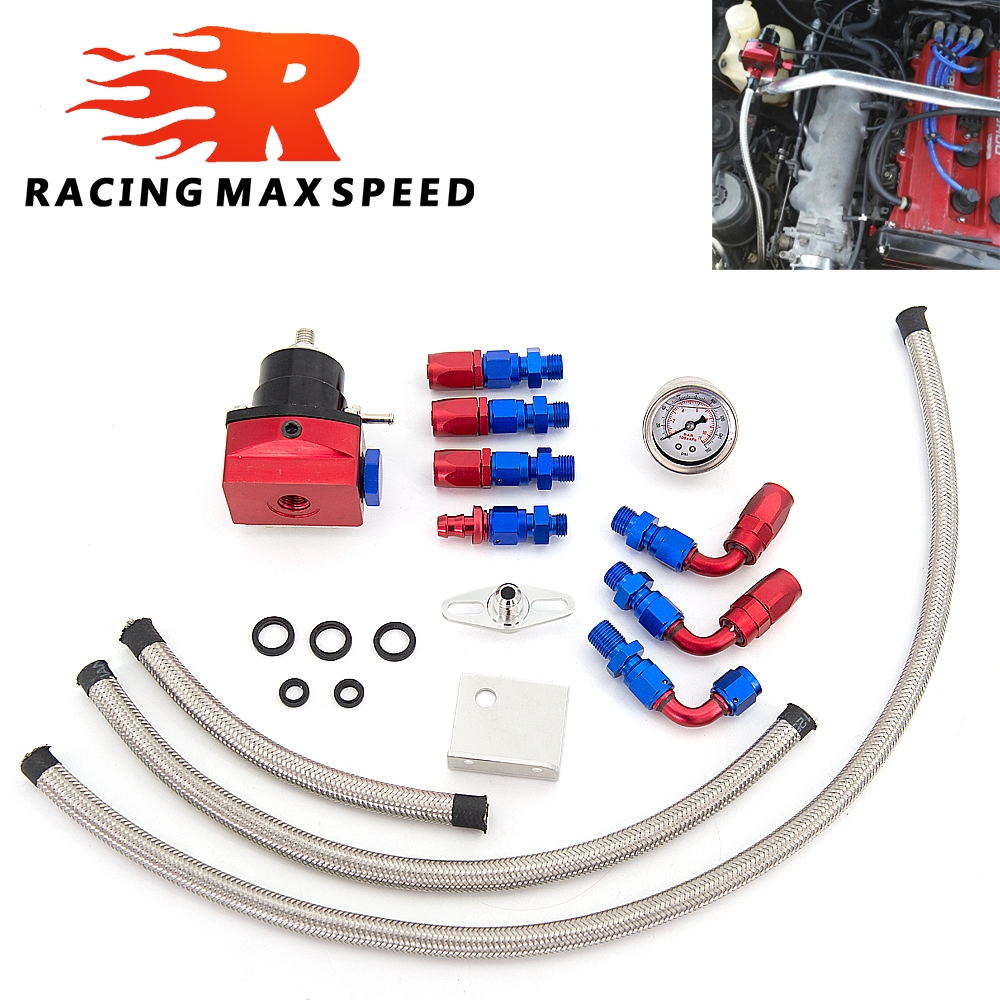 AN6 35-75 PSI Adjustable Fuel Pressure Regulator Gauge Kit Oil Line and ...