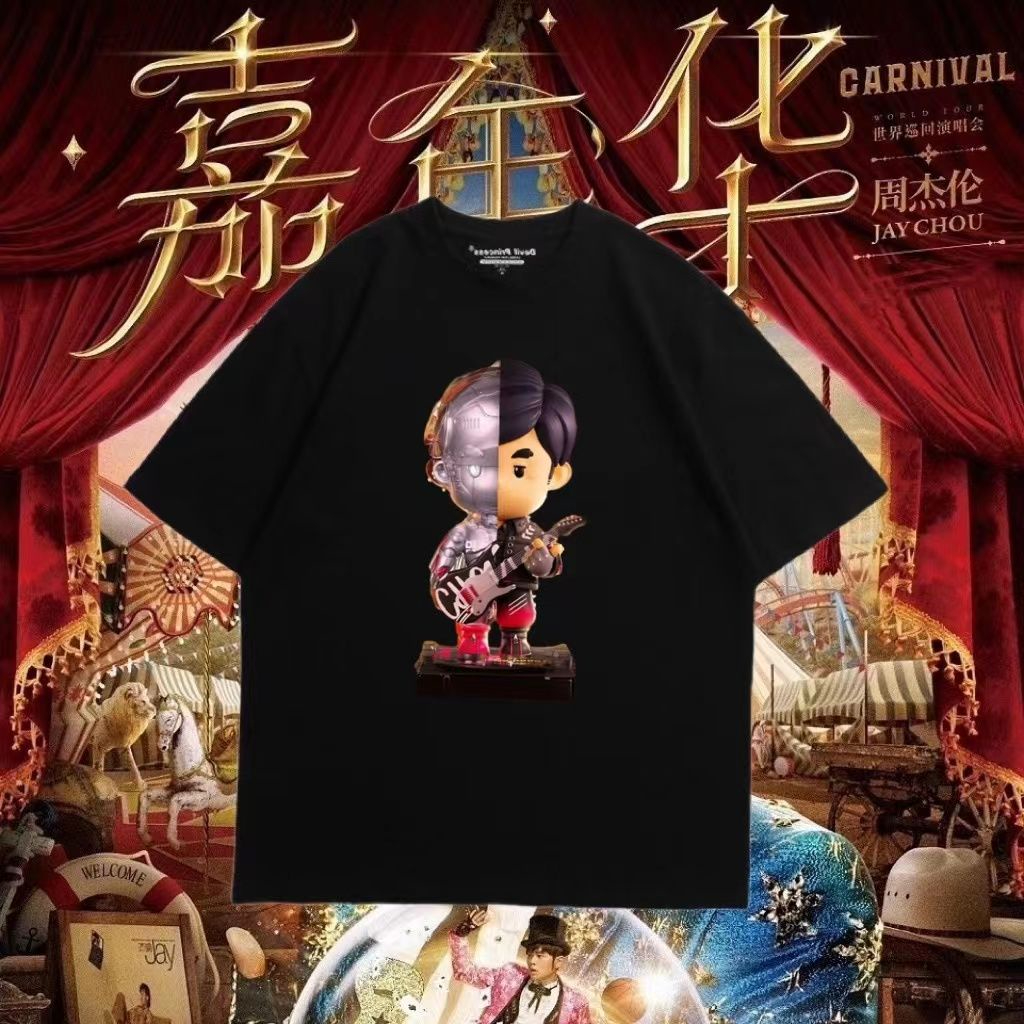 JAY周杰伦卡通人物100%纯棉短袖T恤演唱会周边嘉年华应援服男女潮Jay Chou cartoon character 100% pure ...