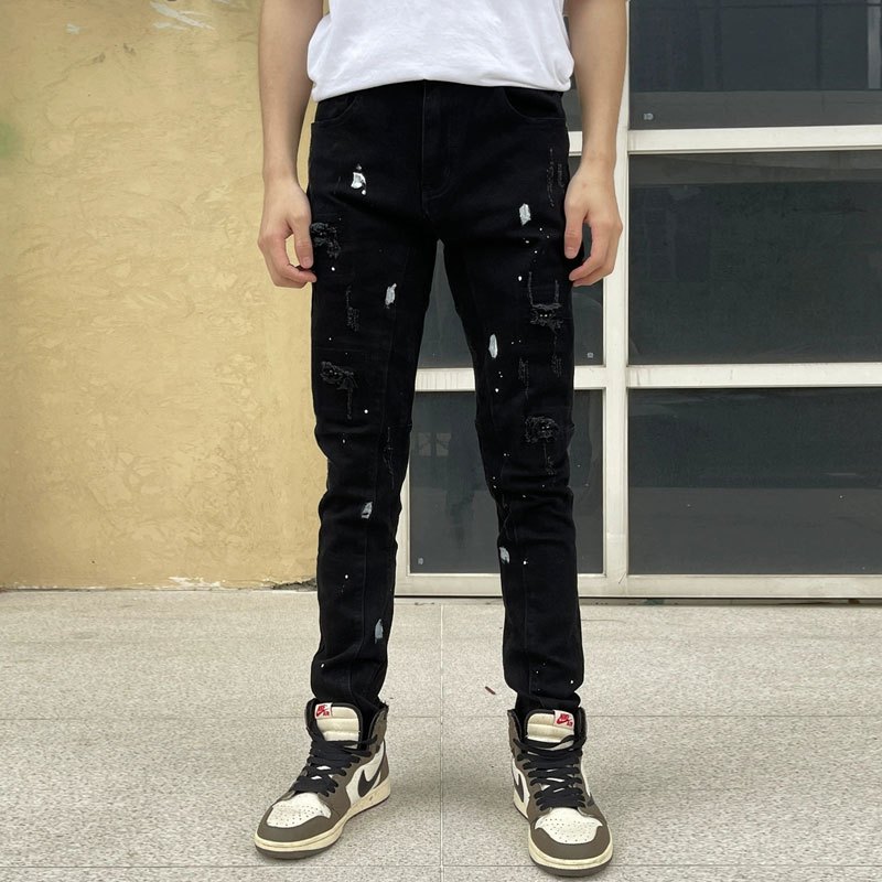 Raya 2024 Retro fashion men jeans with black slim fit patch paint ...