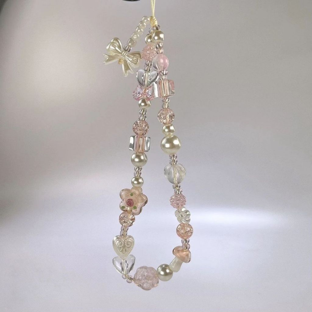 Y2K Glass Flower Bead Phone Strap Charm Chain Knot Cellphone Lanyard ...