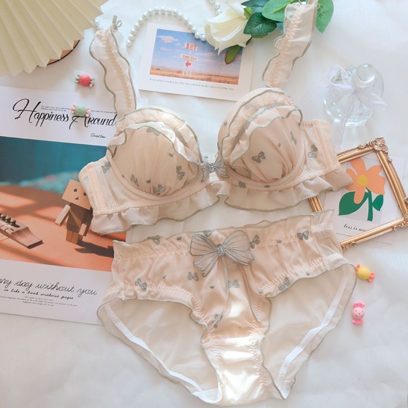 【1 Set】Fashion Soft Wireless Bow Bra Panties Sets Young Girls Women ...