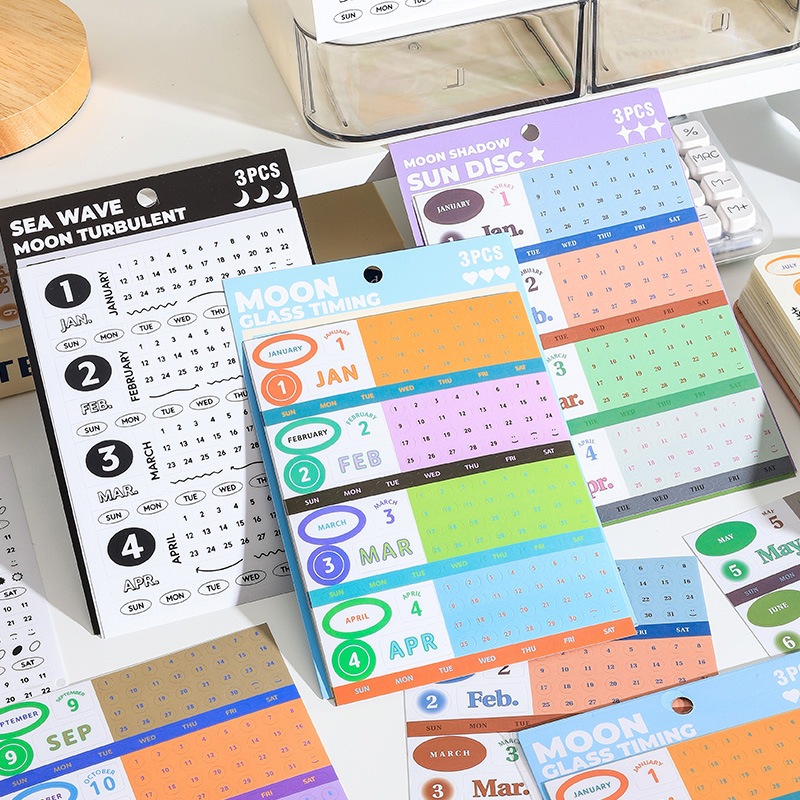 3 Sheets Perpetual Calendar Stickers Kawaii Daily Monthly Planner ...