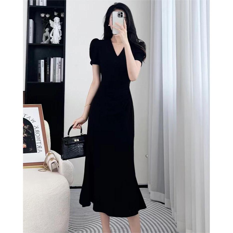 aesthetic summer dress woman beige dress korean style mini formal casual dress women office plain elegant dress dinner party polo dress Shopee Malaysia