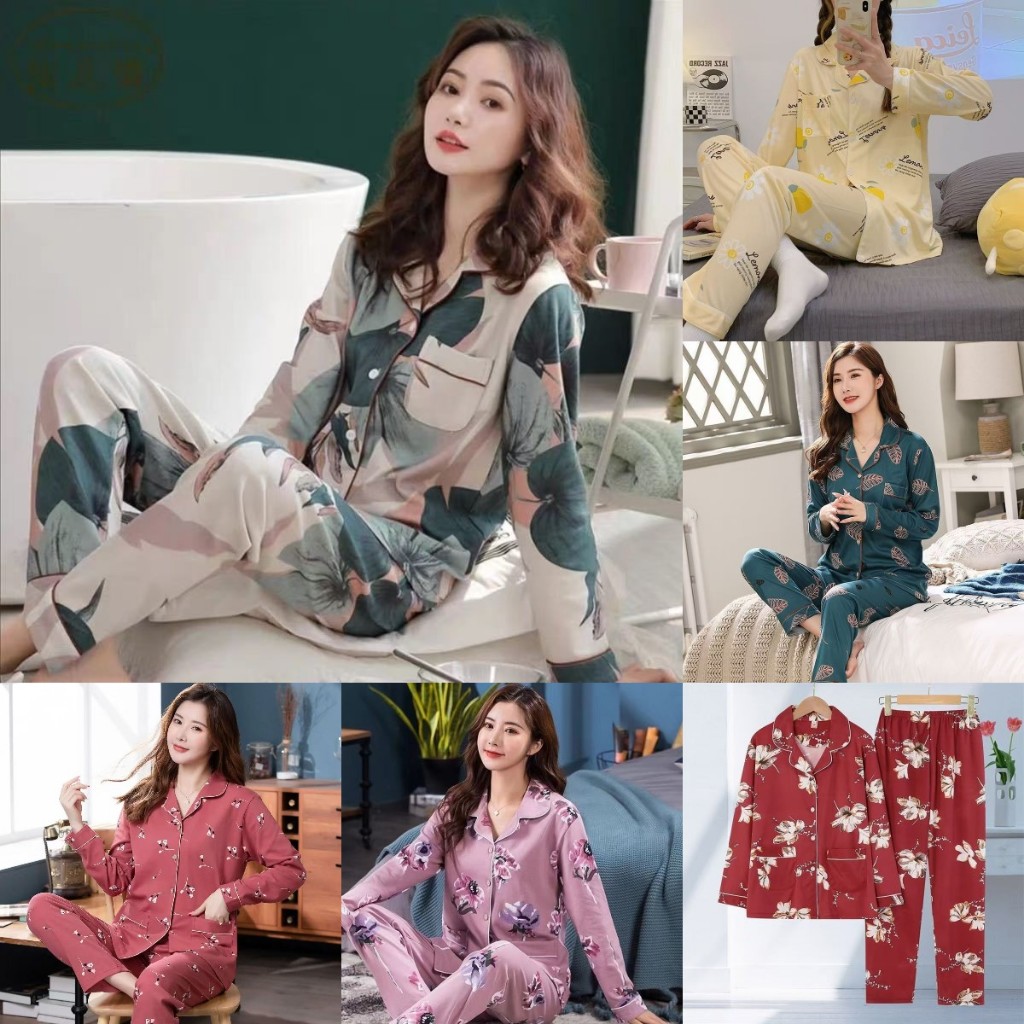 【READY STOCK】Baju Tidur Wanita Plus Size Nightwear Cotton silk Pyjamas ...