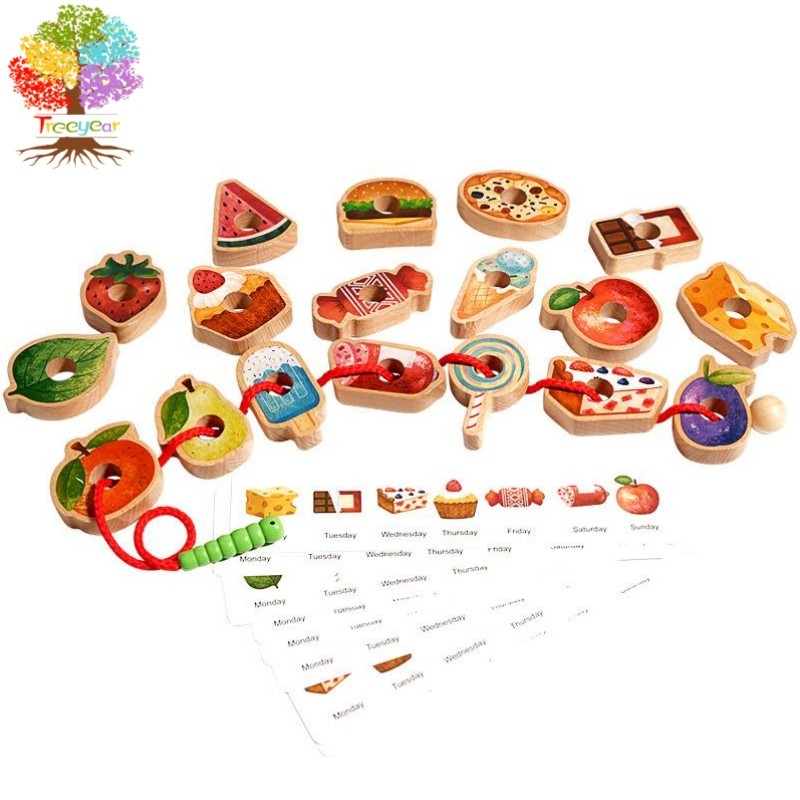 Treeyear Greedy Caterpillar Wooden Lacing Toy, Educational Threading ...