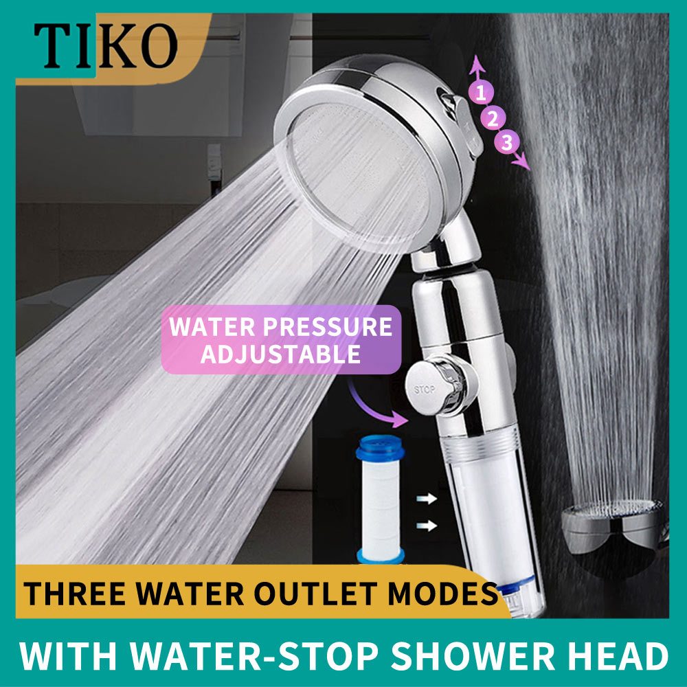 Bathroom 3 Mode Shower Head Adjustable Water Pressure With Stop Button ...